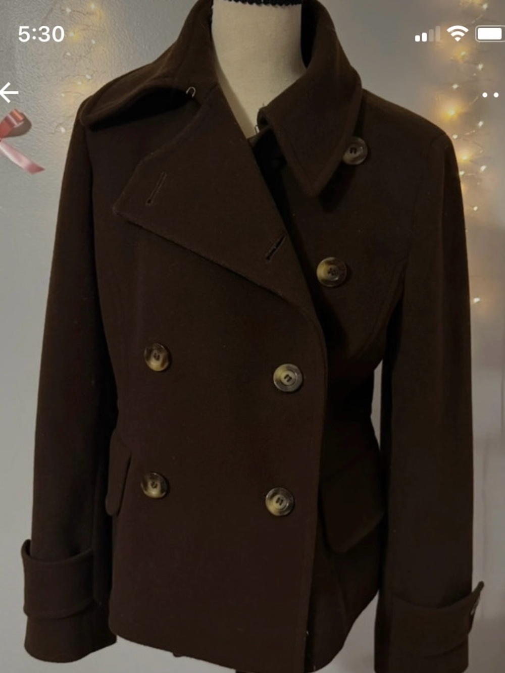 100% Wool Brown Double-Breasted Peacoat